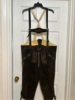 Trachten Dark Brown Suede Lederhosen & Suspenders EU 56 US 40 Oktoberfest⁠